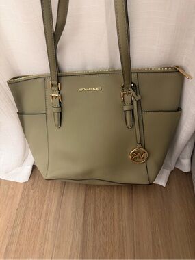 Michael Kors Olive Green Saffiano Tote with Gold Hardware